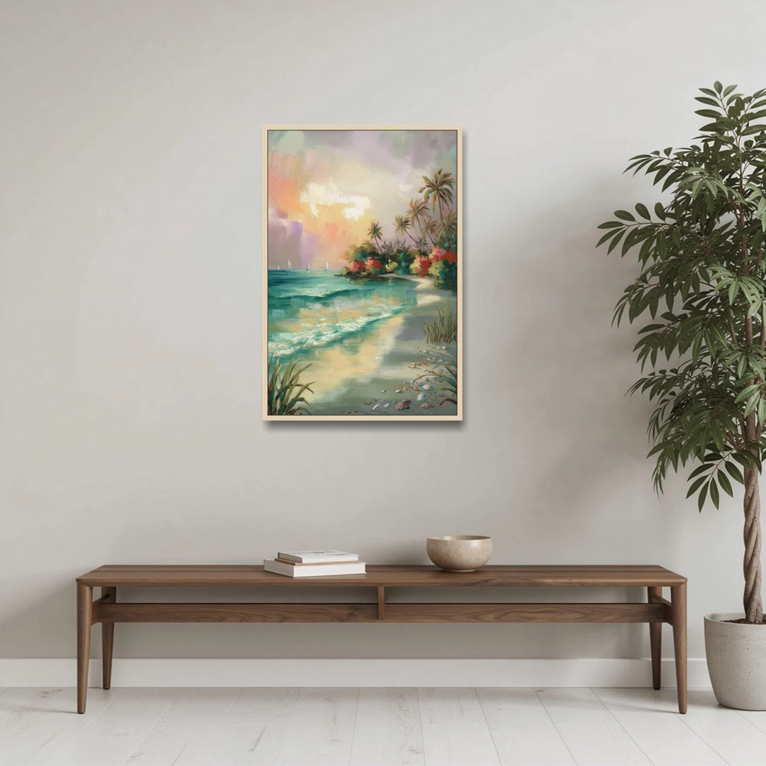 Hilton Head Island Tropical Paradise - Oak Framed Canvas Wall Art - Coffee Table - 24x36