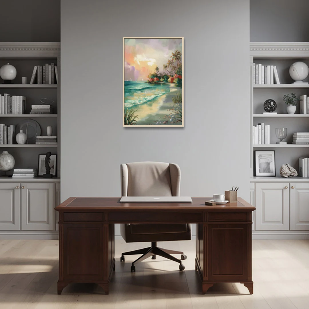 Hilton Head Island Tropical Paradise - Oak Framed Canvas Wall Art - Office - 24x36