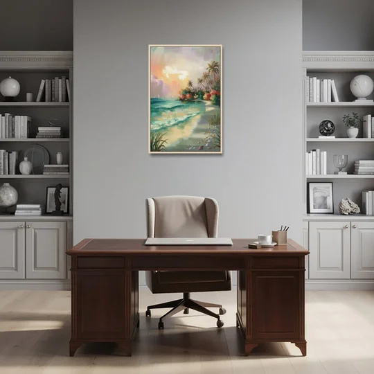 Hilton Head Island Tropical Paradise - Oak Framed Canvas Wall Art - Office - 24x36
