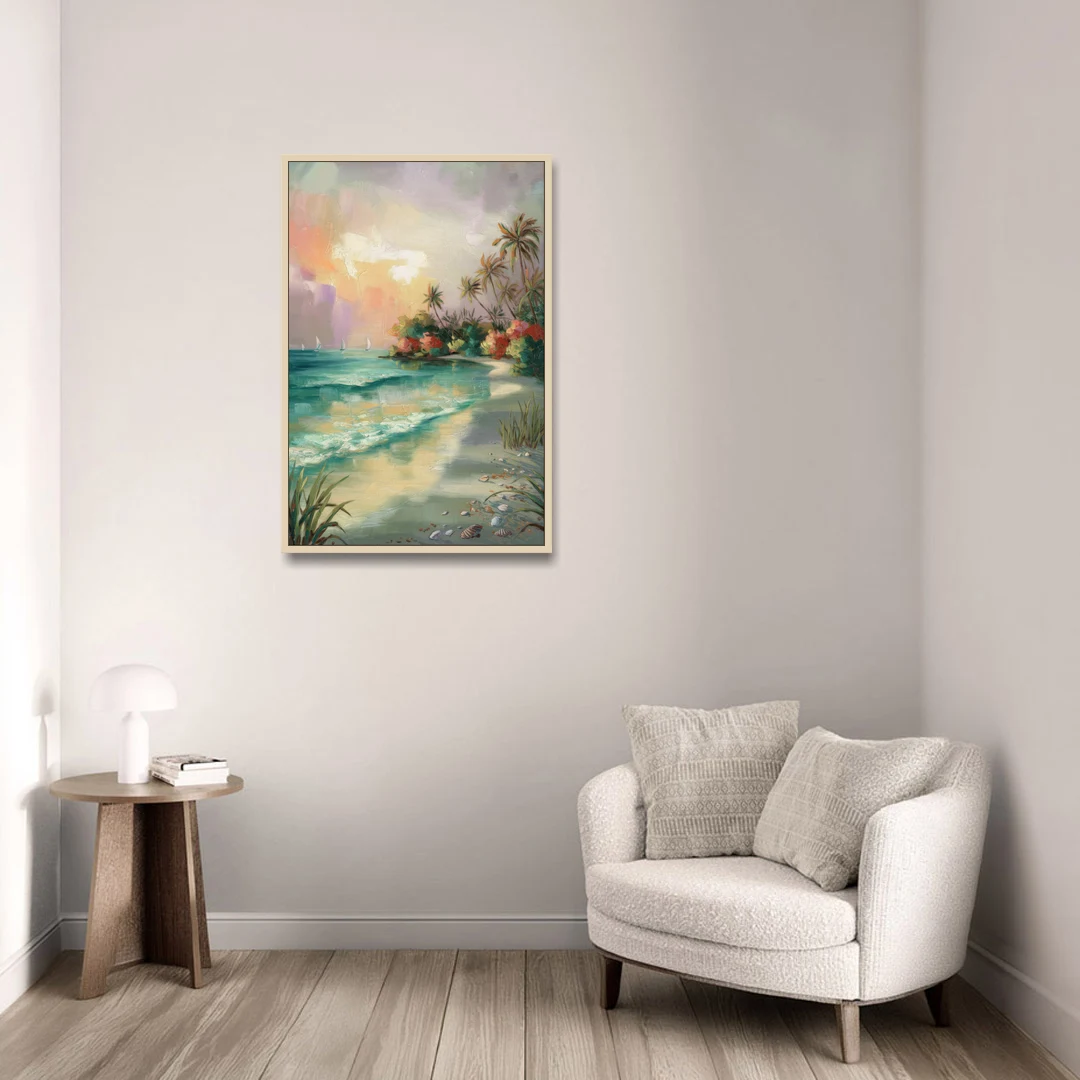 Hilton Head Island Tropical Paradise - Oak Framed Canvas Wall Art - Sofa - 24x36