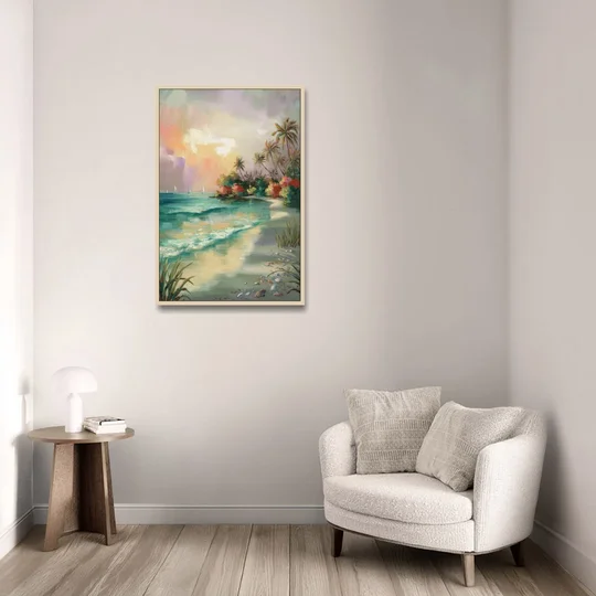 Hilton Head Island Tropical Paradise - Oak Framed Canvas Wall Art - Sofa - 24x36