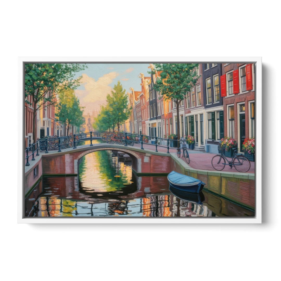 Historic Jordaan - White Framed Canvas Wall Art - Front