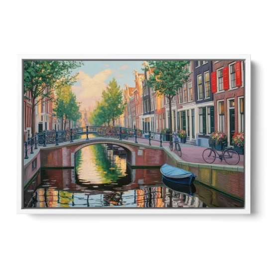 Historic Jordaan - White Framed Canvas Wall Art - Front