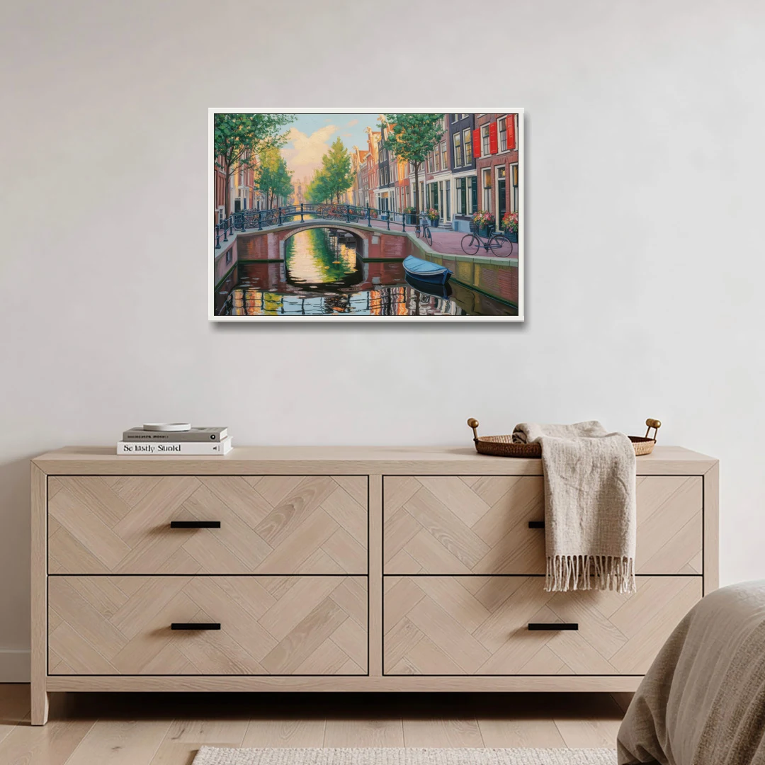 Historic Jordaan - White Framed Canvas Wall Art - Coffee Table - 36x24