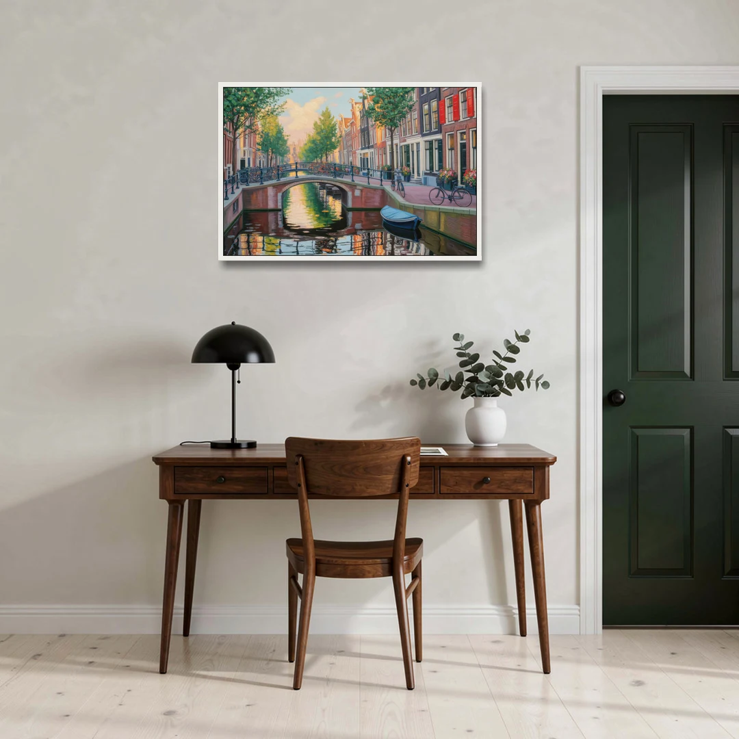 Historic Jordaan - White Framed Canvas Wall Art - Office - 36x24