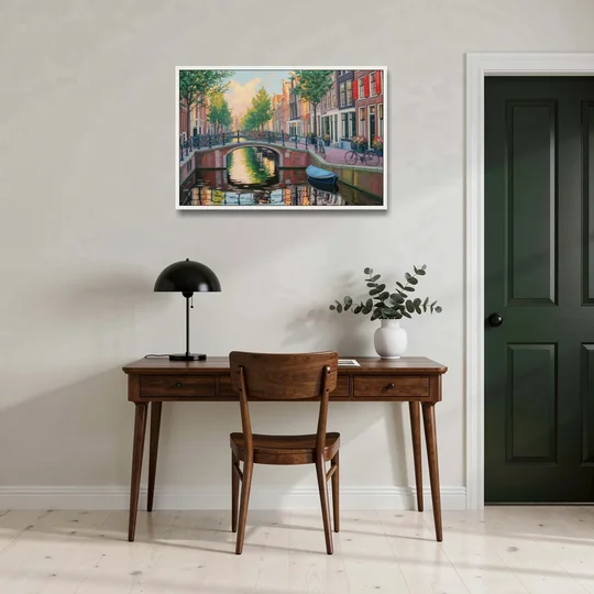 Historic Jordaan - White Framed Canvas Wall Art - Office - 36x24