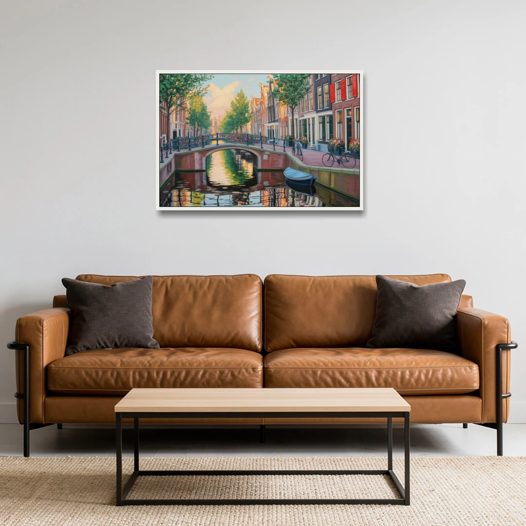 Historic Jordaan - White Framed Canvas Wall Art - Sofa - 36x24