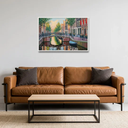 Historic Jordaan - White Framed Canvas Wall Art - Sofa - 36x24