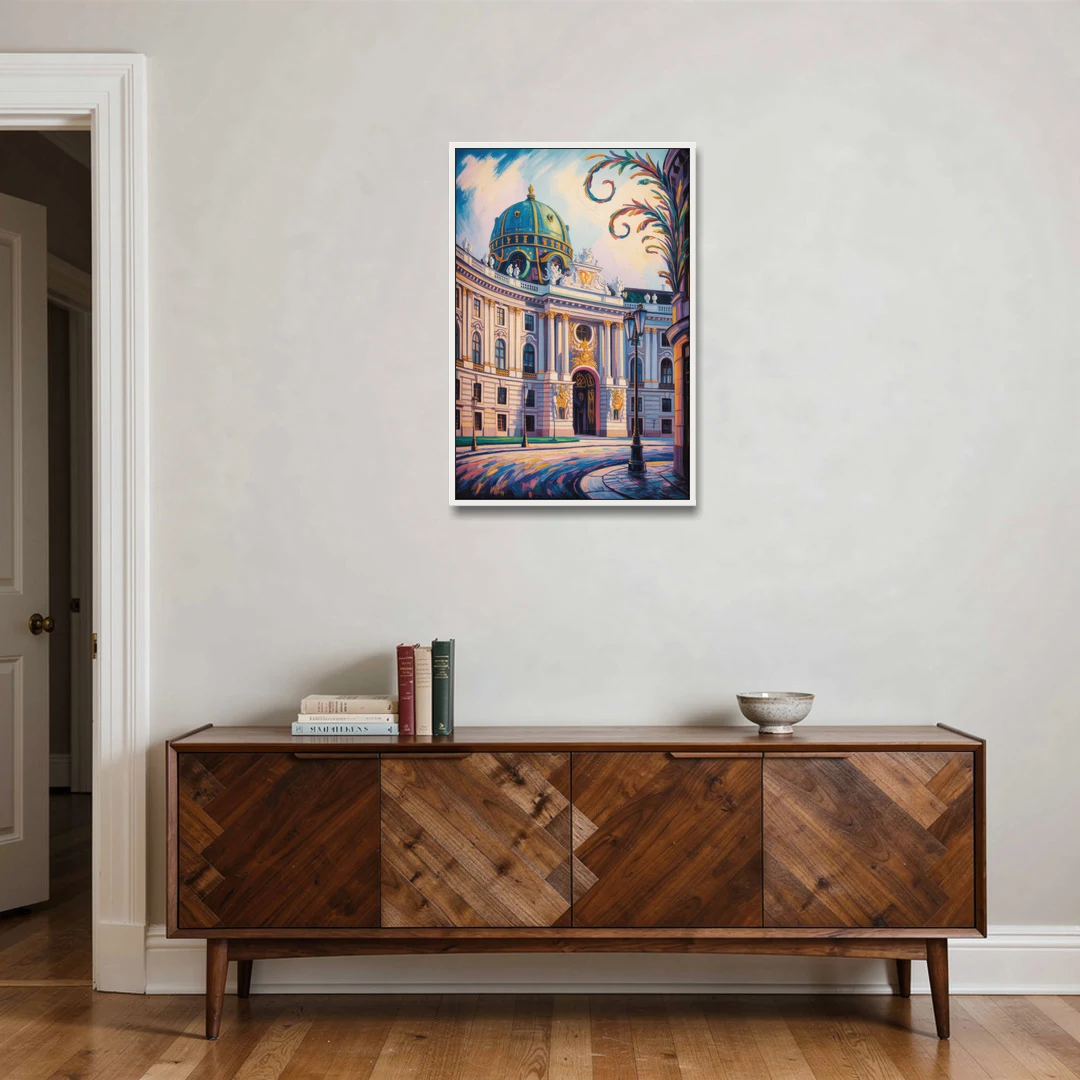 Hofburg Elegance - White Framed Canvas Wall Art - Coffee Table - 24x36