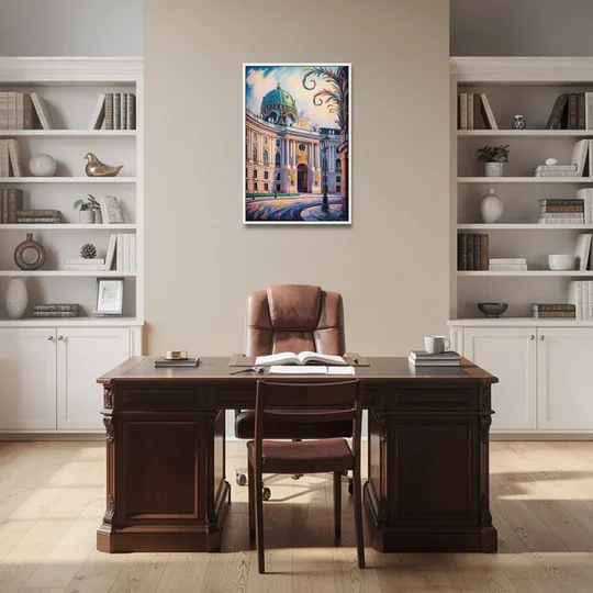 Hofburg Elegance - White Framed Canvas Wall Art - Office - 24x36