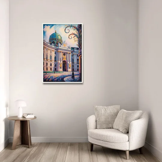 Hofburg Elegance - White Framed Canvas Wall Art - Sofa - 24x36