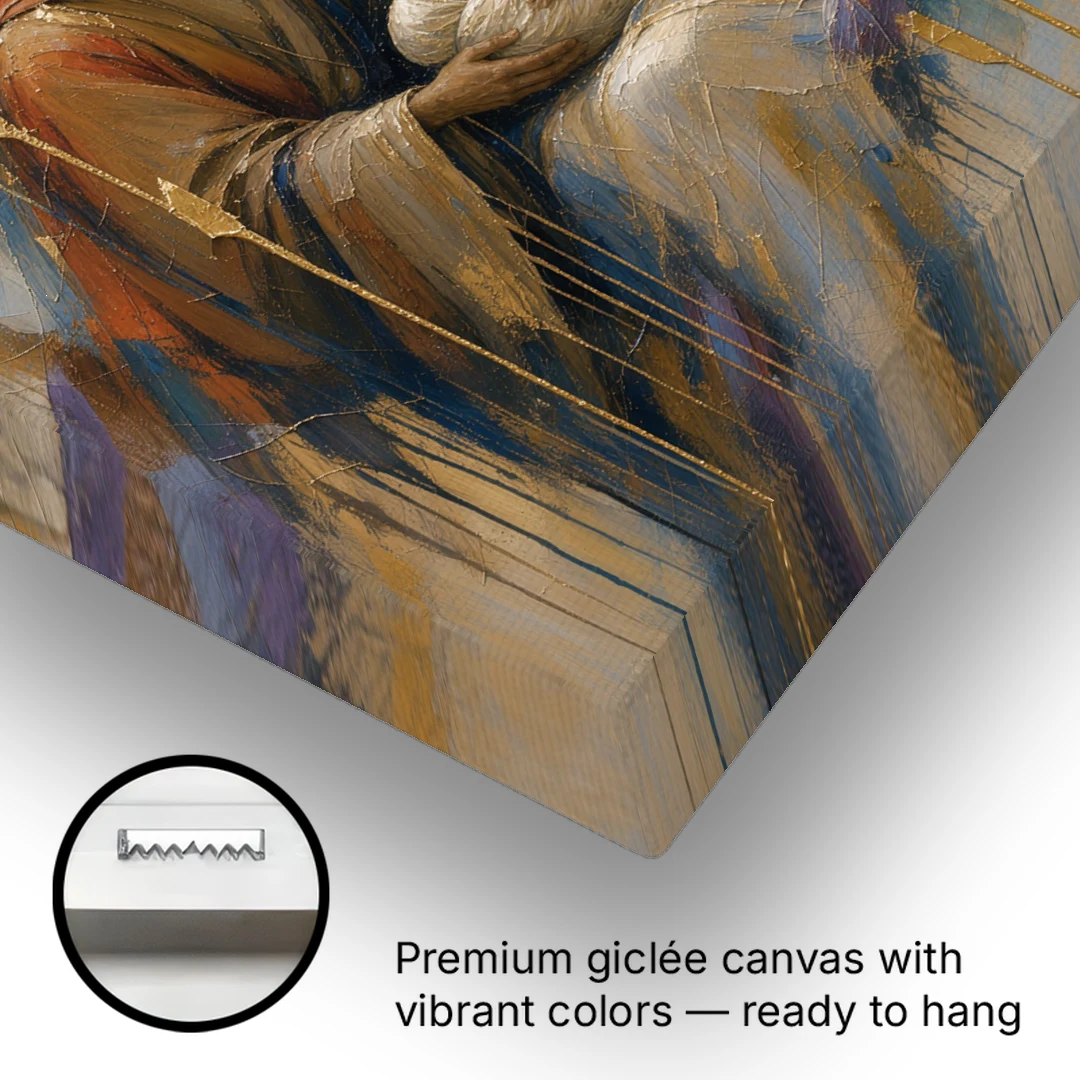 Holy Family Canvas in Indigo and Gold - Canvas Wall Art - Gallery Wrap Corner