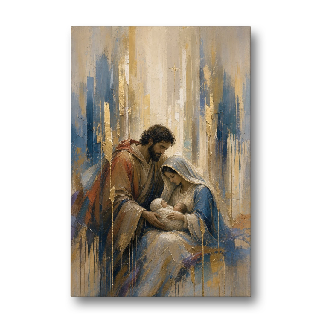 Holy Family Canvas in Indigo and Gold - Canvas Wall Art - Front