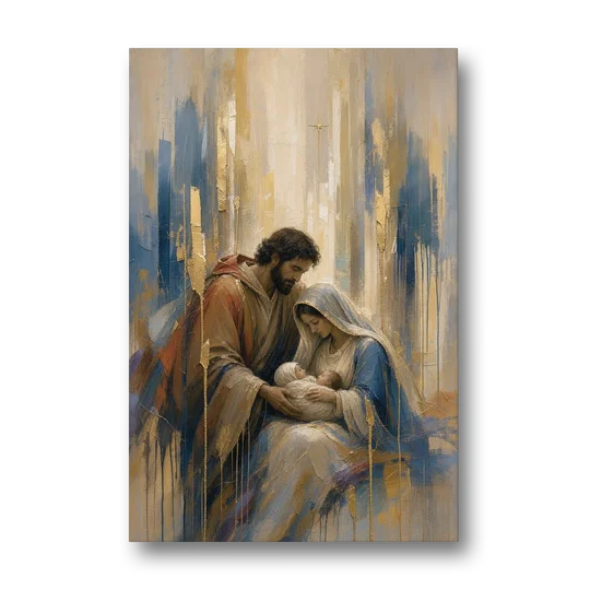Holy Family Canvas in Indigo and Gold - Canvas Wall Art - Front