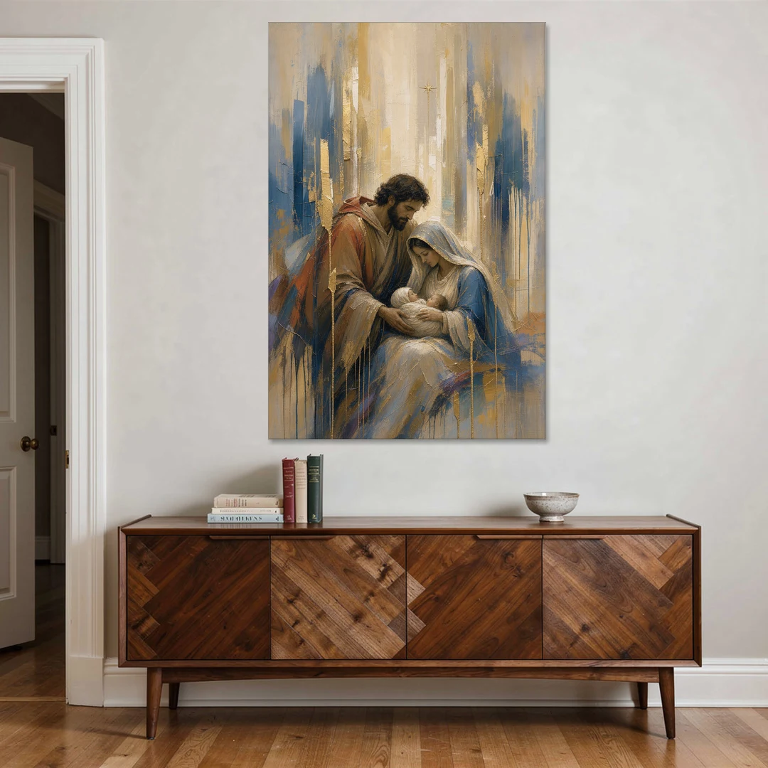 Holy Family Canvas in Indigo and Gold - Canvas Wall Art - Coffee Table - 40x60