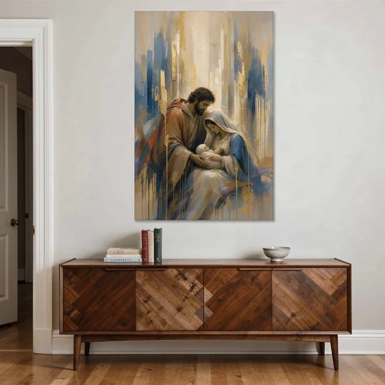 Holy Family Canvas in Indigo and Gold - Canvas Wall Art - Coffee Table - 40x60