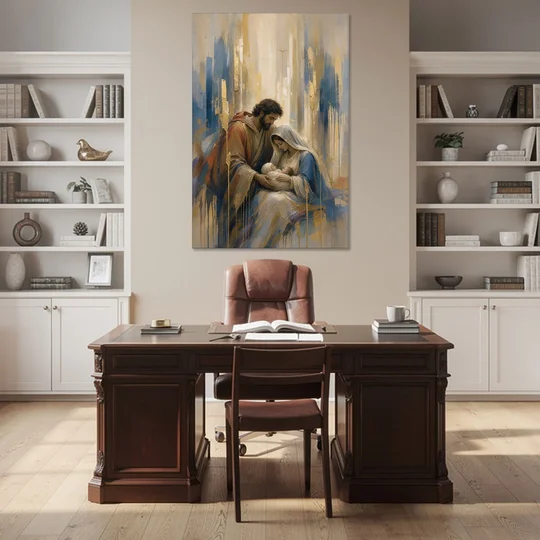 Holy Family Canvas in Indigo and Gold - Canvas Wall Art - Office - 40x60