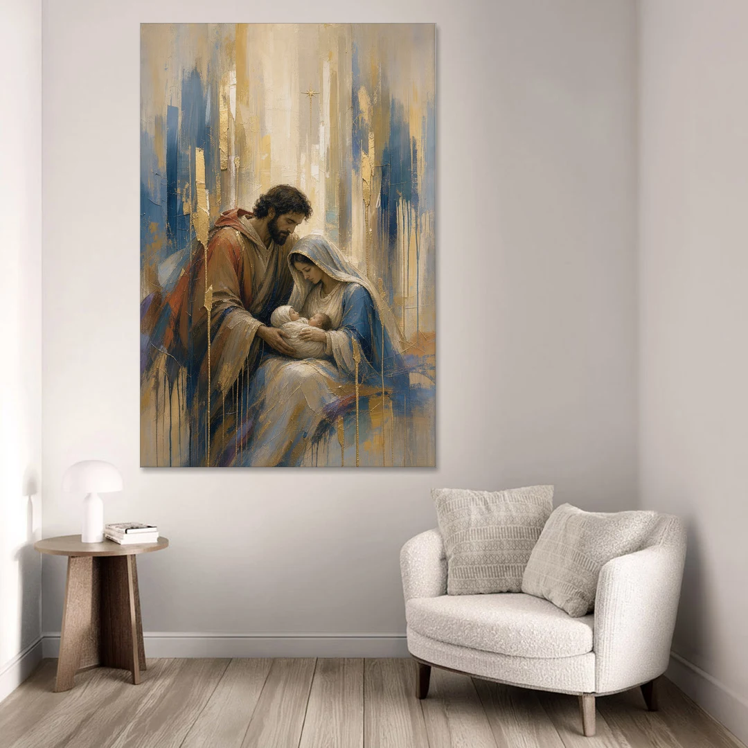 Holy Family Canvas in Indigo and Gold - Canvas Wall Art - Sofa - 40x60