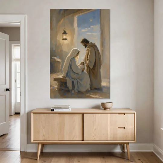 Holy Family Painting by Lantern Light - Canvas Wall Art - Coffee Table - 40x60
