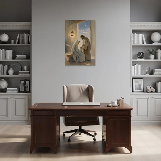 Holy Family Painting by Lantern Light - Canvas Wall Art - Office - 24x36