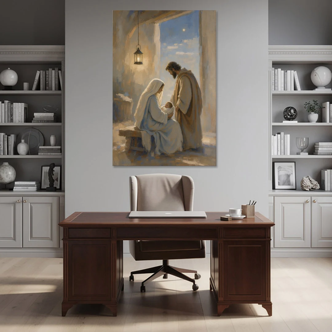 Holy Family Painting by Lantern Light - Canvas Wall Art - Office - 40x60