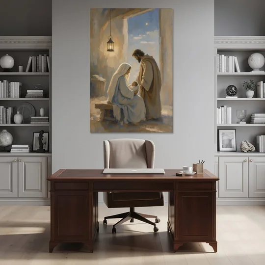 Holy Family Painting by Lantern Light - Canvas Wall Art - Office - 40x60