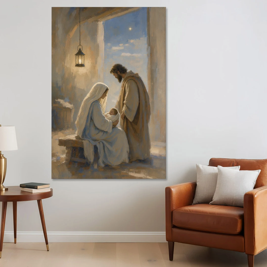 Holy Family Painting by Lantern Light - Canvas Wall Art - Sofa - 40x60