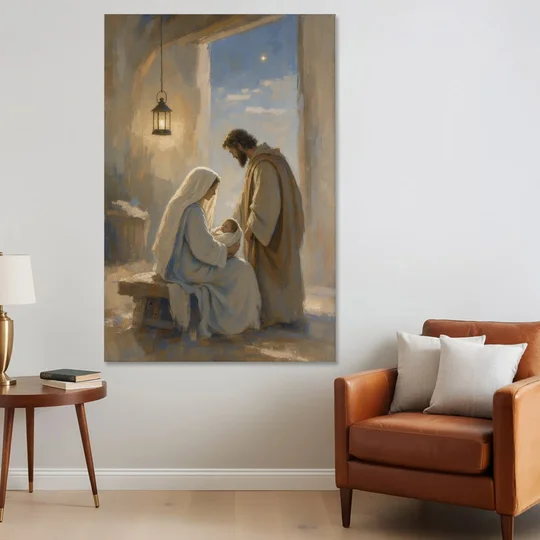 Holy Family Painting by Lantern Light - Canvas Wall Art - Sofa - 40x60