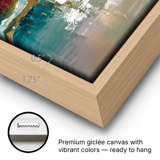 Holy Spirit Dove Painting Descending in Gold - Oak Framed Canvas Wall Art - Gallery Wrap Corner
