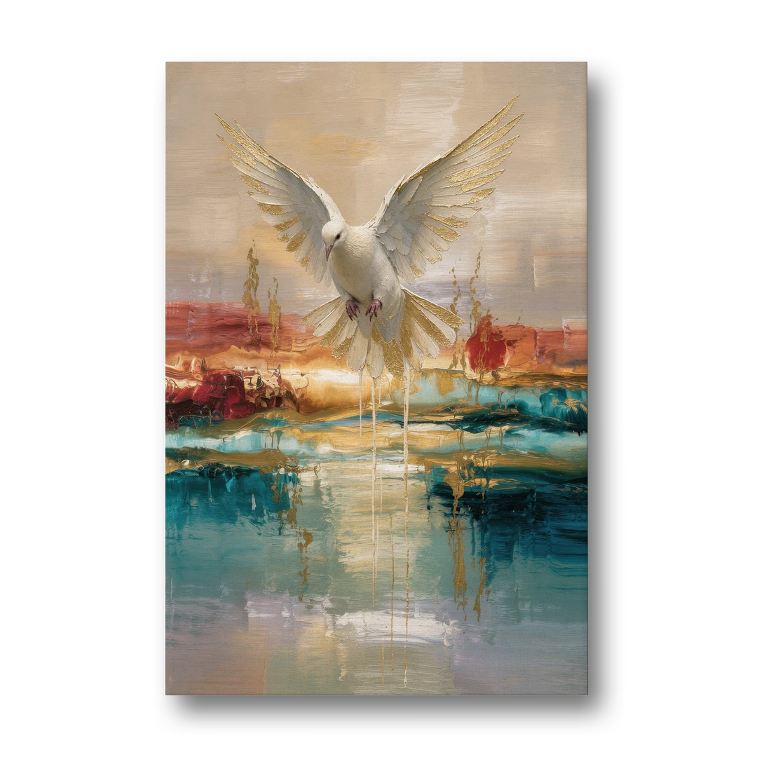 Holy Spirit Dove Painting Descending in Gold - Canvas Wall Art - Front