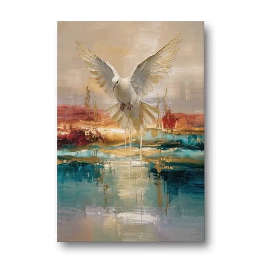 Holy Spirit Dove Painting Descending in Gold - Canvas Wall Art - Front