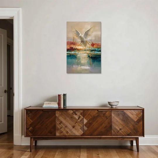 Holy Spirit Dove Painting Descending in Gold - Canvas Wall Art - Coffee Table - 24x36