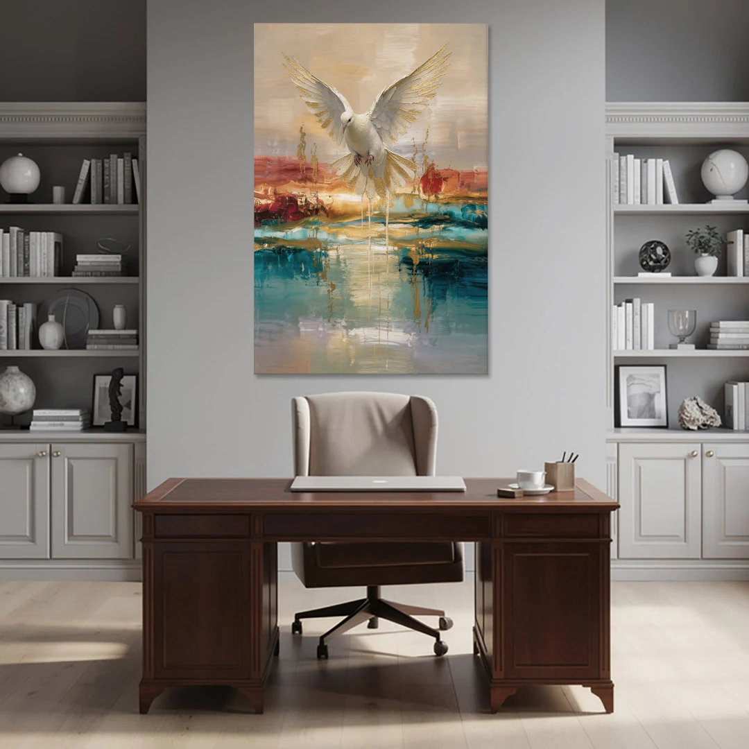 Holy Spirit Dove Painting Descending in Gold - Canvas Wall Art - Office - 40x60