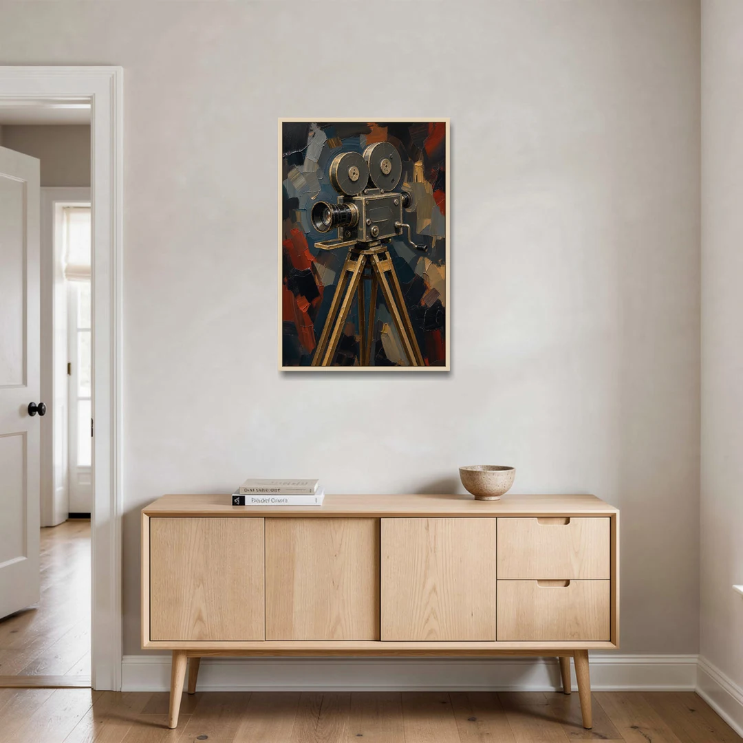 Home Cinema Wall Art with a Vintage Cine Camera - Oak Framed Canvas Wall Art - Coffee Table - 24x36