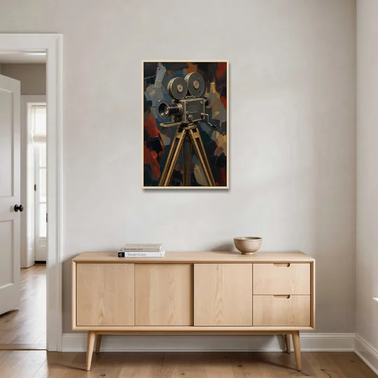Home Cinema Wall Art with a Vintage Cine Camera - Oak Framed Canvas Wall Art - Coffee Table - 24x36