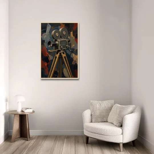 Home Cinema Wall Art with a Vintage Cine Camera - Oak Framed Canvas Wall Art - Sofa - 24x36