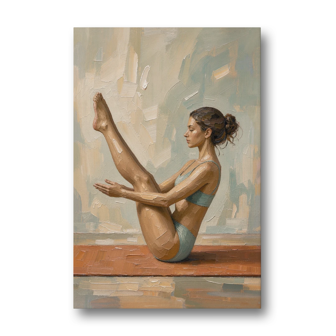 Home Gym Boat Pose on a Terracotta Mat - Canvas Wall Art - Front