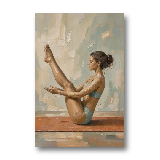 Home Gym Boat Pose on a Terracotta Mat - Canvas Wall Art - Front