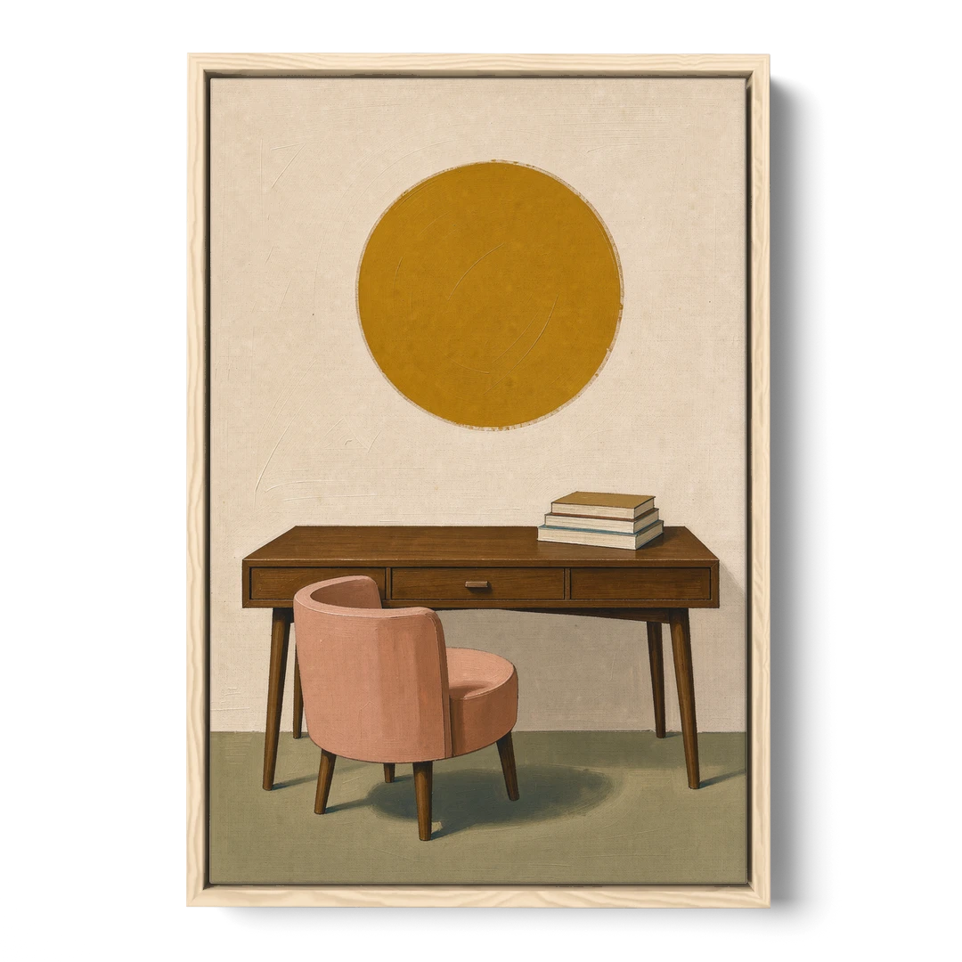 Home Office Wall Art with Blush Tub Chair - Oak Framed Canvas Wall Art - Front