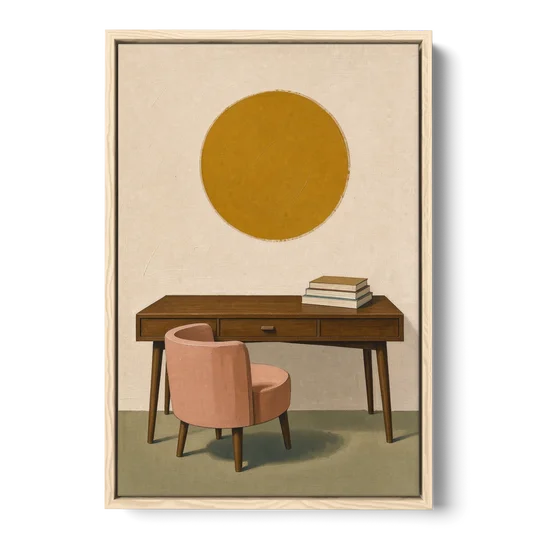 Home Office Wall Art with Blush Tub Chair - Oak Framed Canvas Wall Art - Front