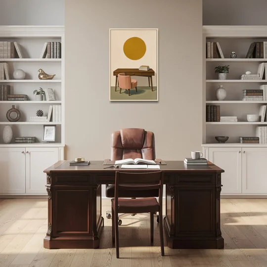 Home Office Wall Art with Blush Tub Chair - Oak Framed Canvas Wall Art - Office - 24x36