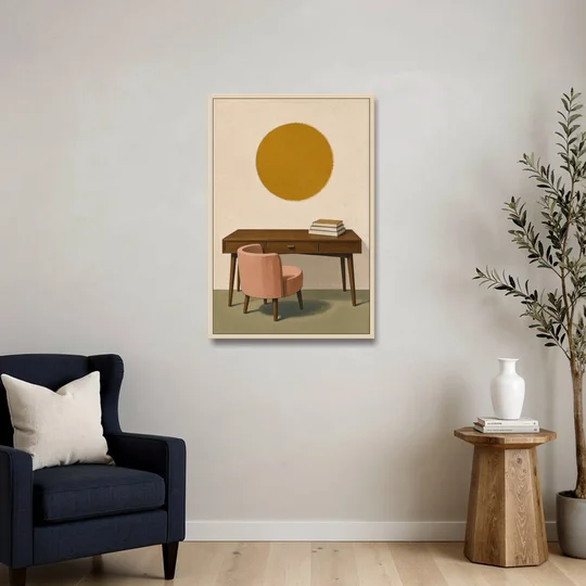 Home Office Wall Art with Blush Tub Chair - Oak Framed Canvas Wall Art - Sofa - 24x36
