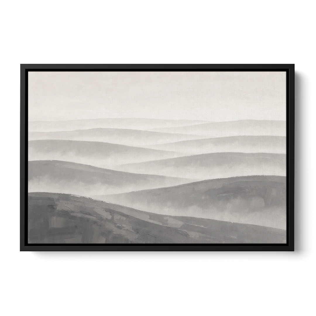 Home Office Wall Decor with Misty Rolling Hills - Black Framed Canvas Wall Art - Front