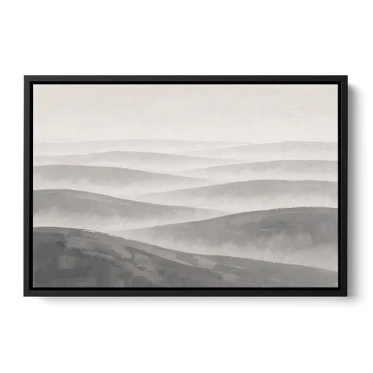 Home Office Wall Decor with Misty Rolling Hills - Black Framed Canvas Wall Art - Front