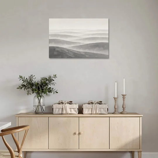 Home Office Wall Decor with Misty Rolling Hills - Canvas Wall Art - Coffee Table - 36x24