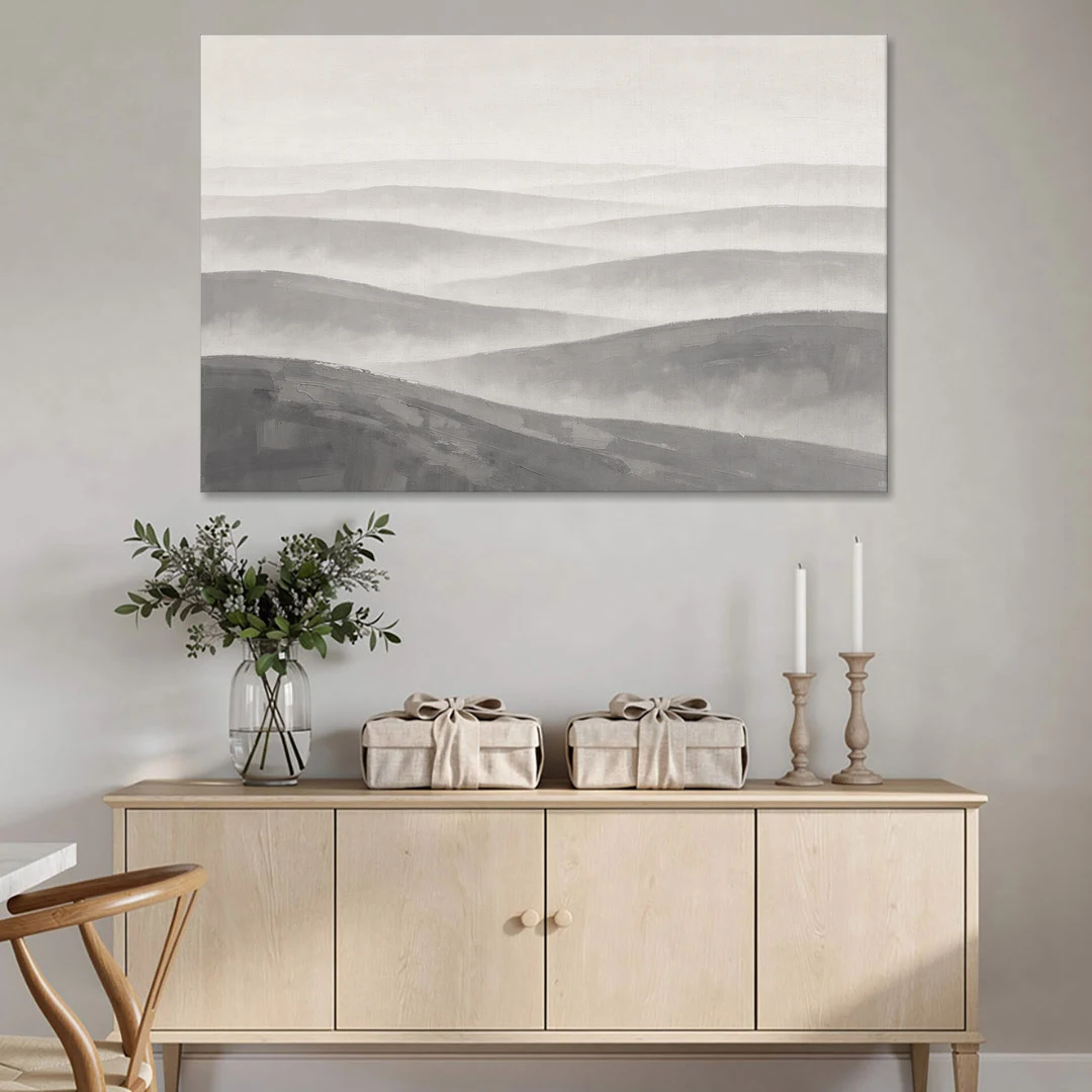 Home Office Wall Decor with Misty Rolling Hills - Canvas Wall Art - Coffee Table - 60x40