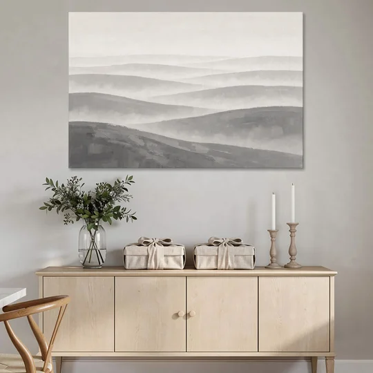 Home Office Wall Decor with Misty Rolling Hills - Canvas Wall Art - Coffee Table - 60x40