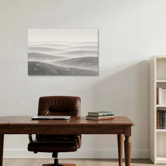 Home Office Wall Decor with Misty Rolling Hills - Canvas Wall Art - Office - 36x24