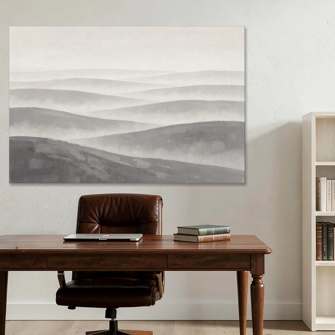 Home Office Wall Decor with Misty Rolling Hills - Canvas Wall Art - Office - 60x40