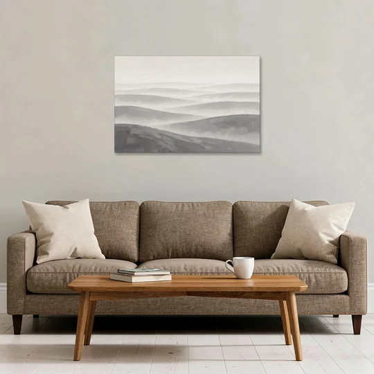 Home Office Wall Decor with Misty Rolling Hills - Canvas Wall Art - Sofa - 36x24